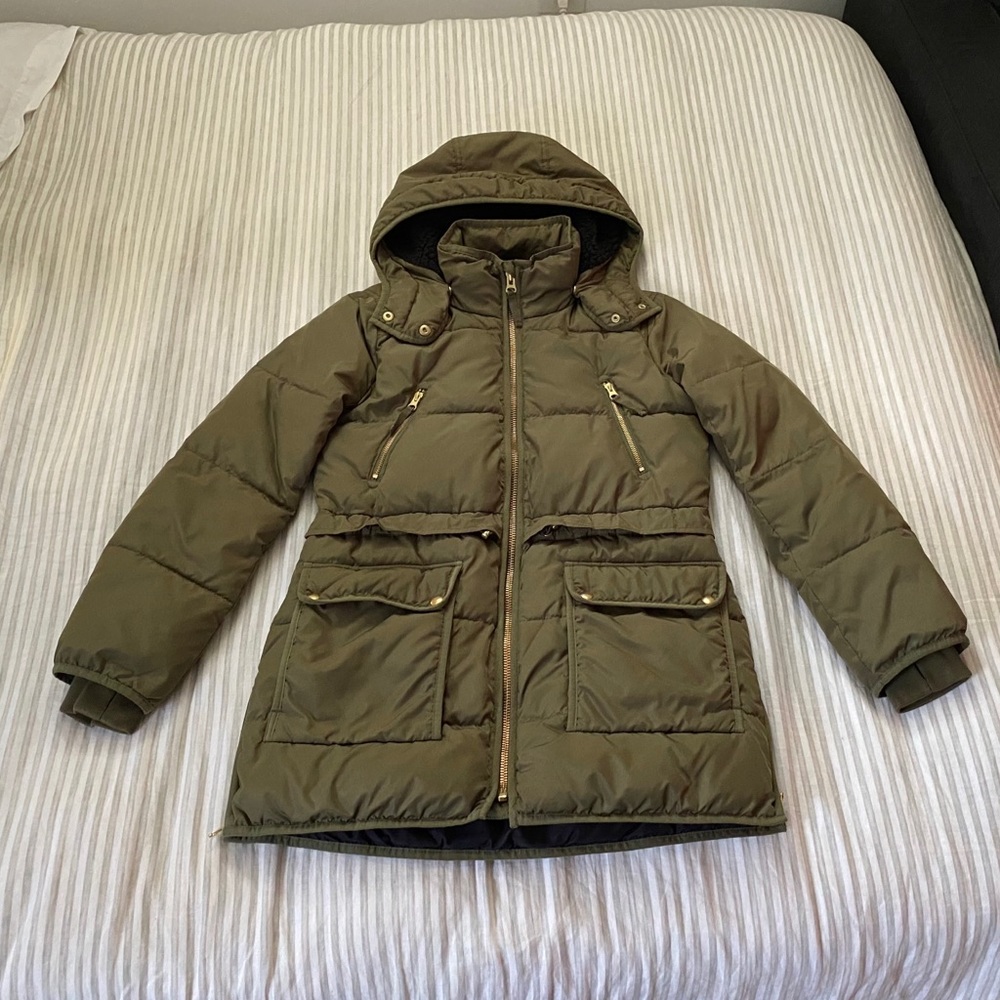 J Crew Olive Chateau PrimaLoft puffer jacket